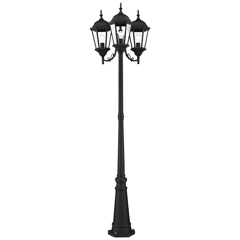 Image 1 Livex Hamilton 86" High Black 3-Head Outdoor Post Light with Base