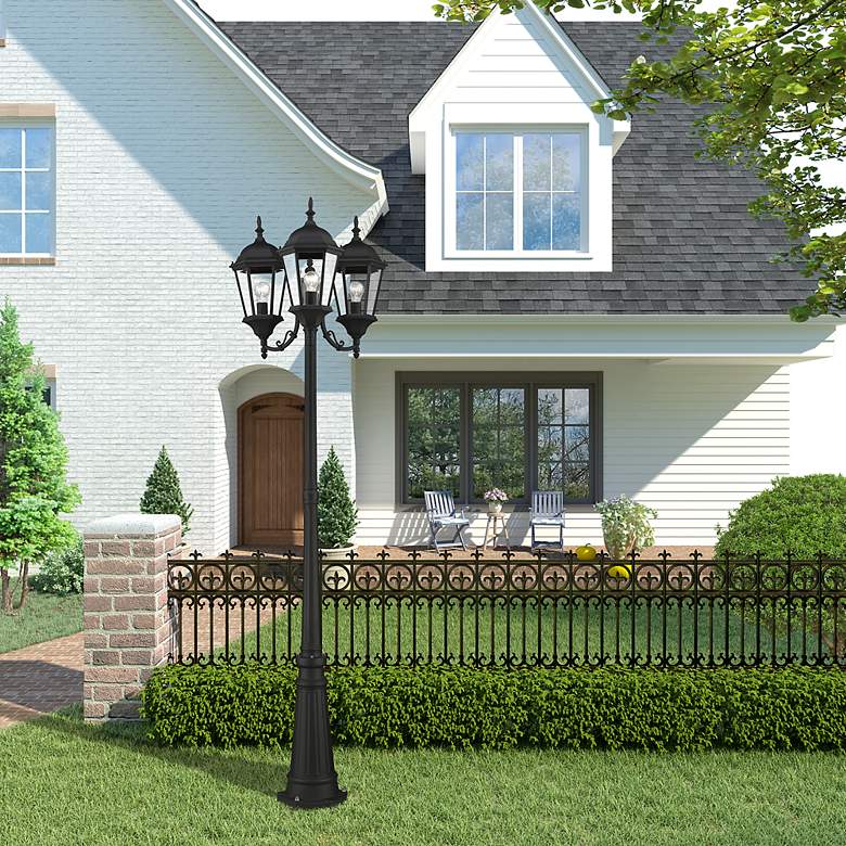 Image 7 Livex Hamilton 86" High Black 3-Head Outdoor Post Light with Base more views