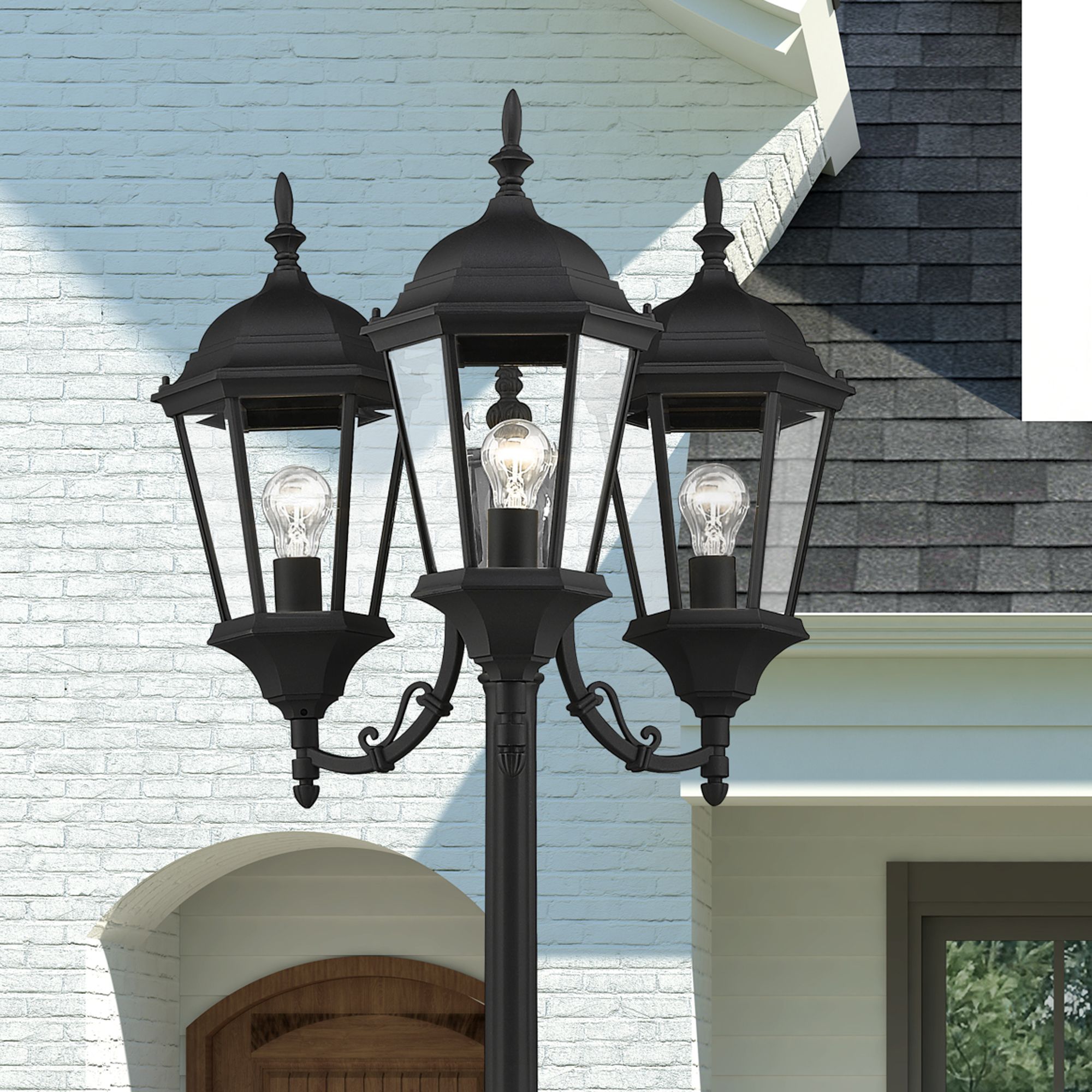 Livex Hamilton 86" High Black 3-Head Outdoor Post Light with Base
