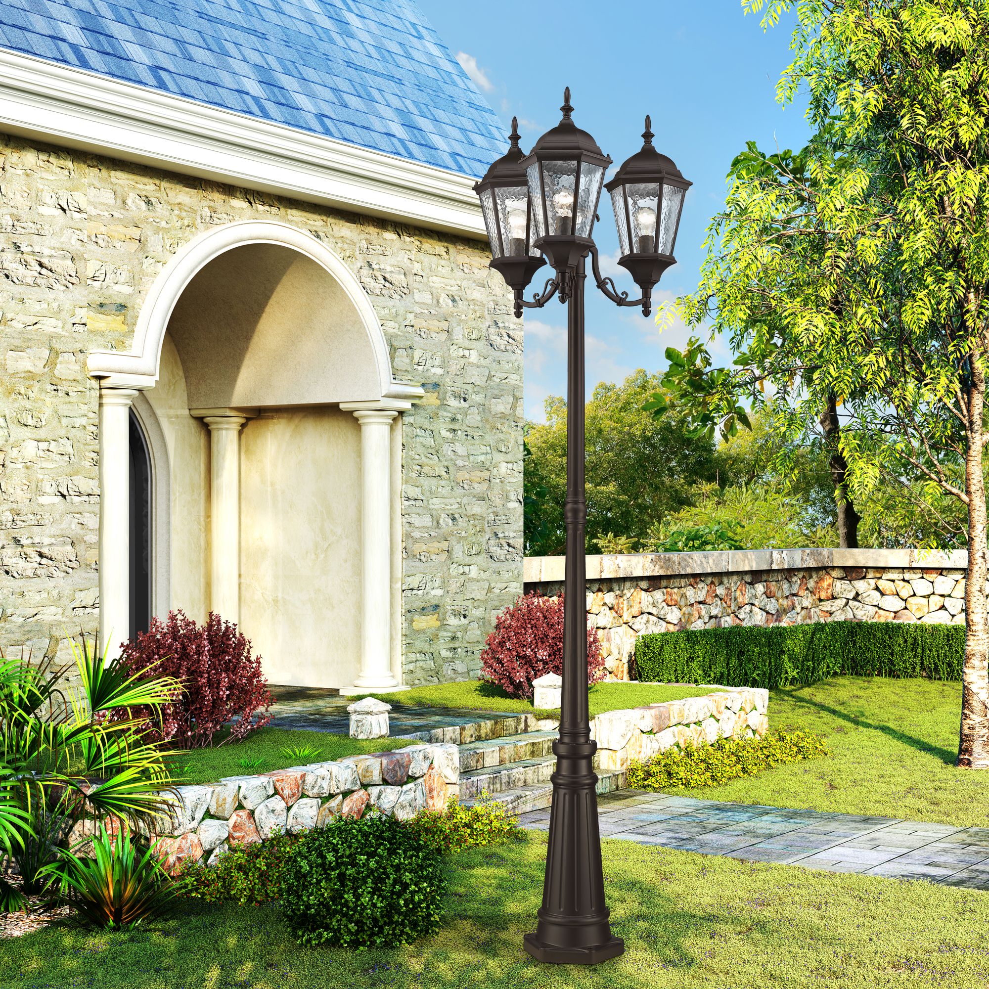 Livex Hamilton 86" High Bronze Aluminum 3-Head Outdoor Post Light in scene