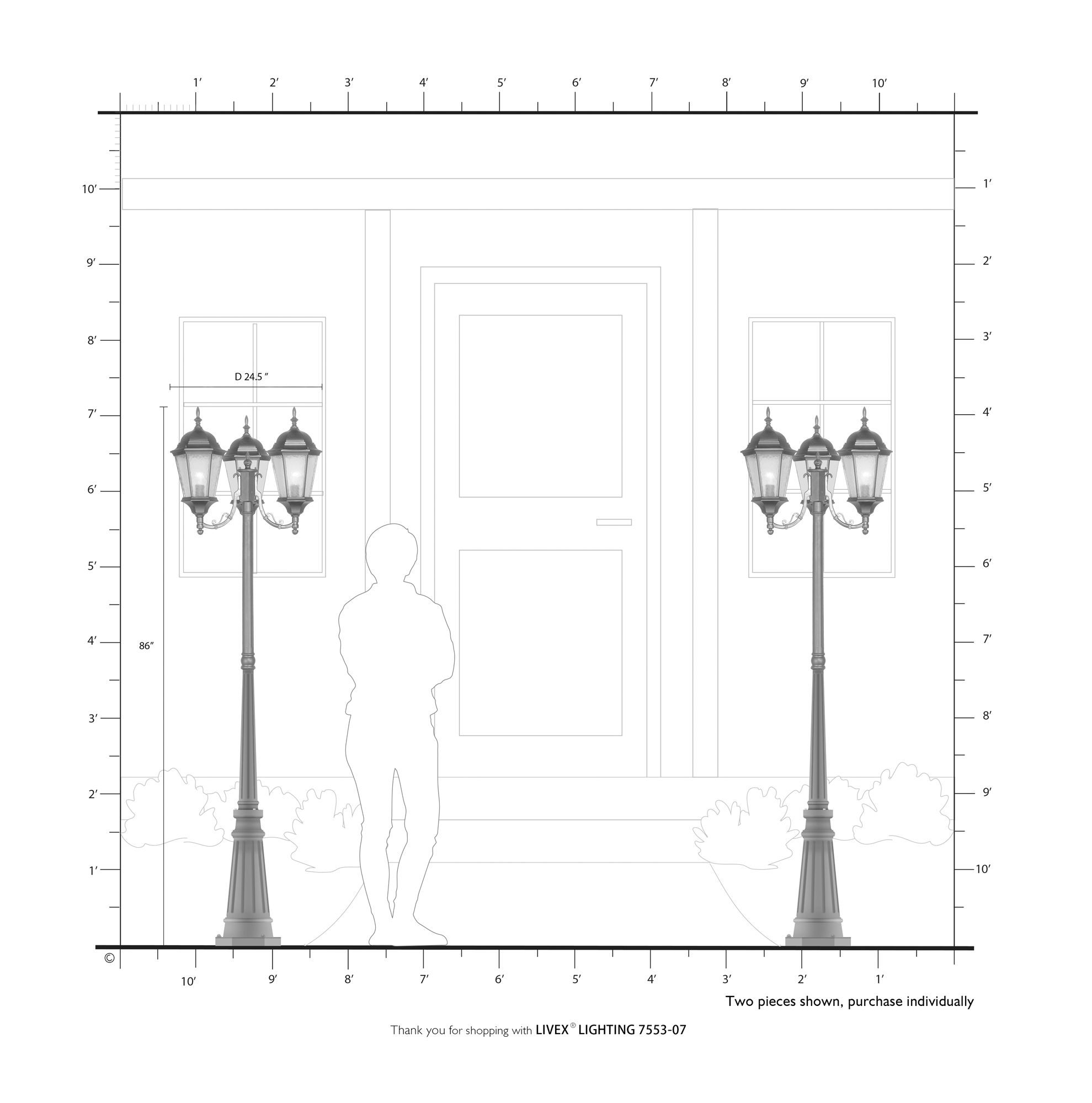 Livex Hamilton 86" High Bronze Aluminum 3-Head Outdoor Post Light in scene