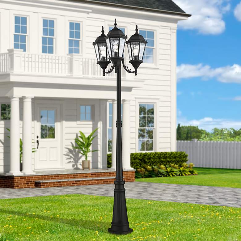 Image 2 Livex Hamilton 86" High Textured Black Outdoor Post Light with Base