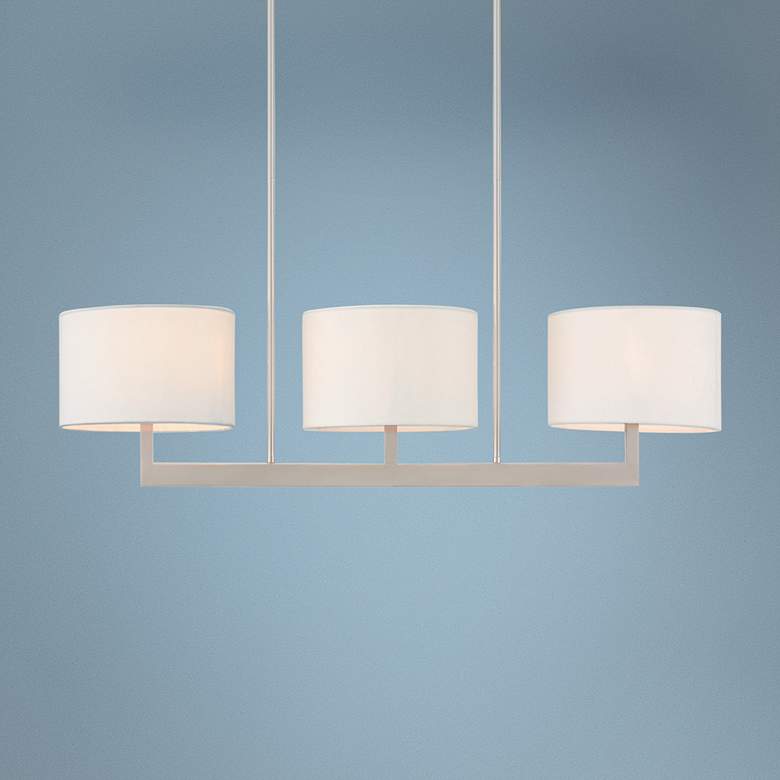 Image 1 Livex Hayworth 42" Nickel and White Shade Modern Linear Chandelier
