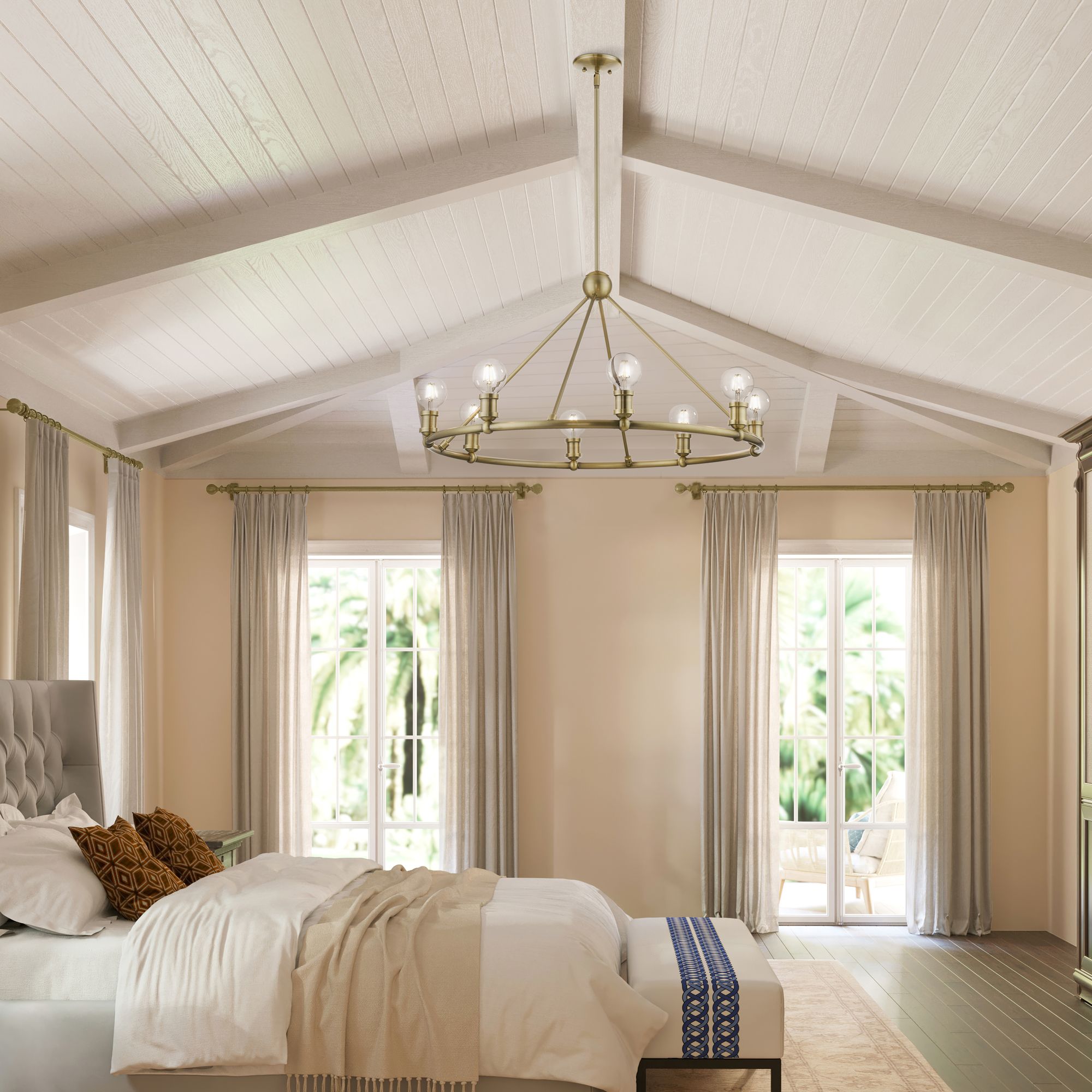 Livex Lansdale 34" Wide 8-Light Antique Brass Ring Chandelier