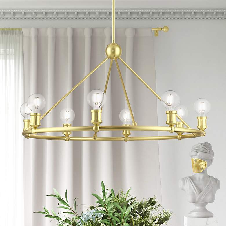 Image 1 Livex Lansdale 34" Wide 8-Light Satin Brass Finish Ring Chandelier