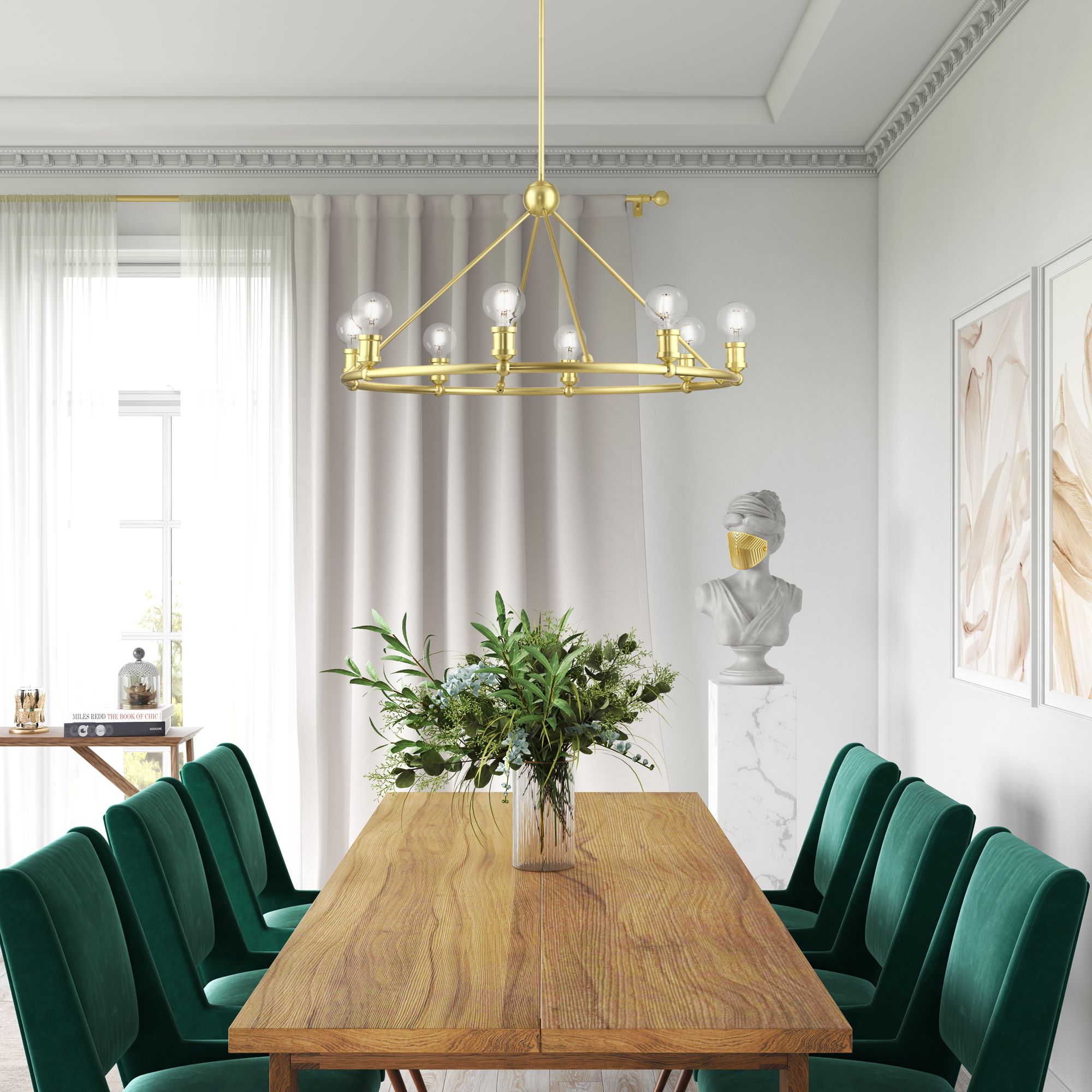 Livex Lansdale 34" Wide 8-Light Satin Brass Finish Ring Chandelier