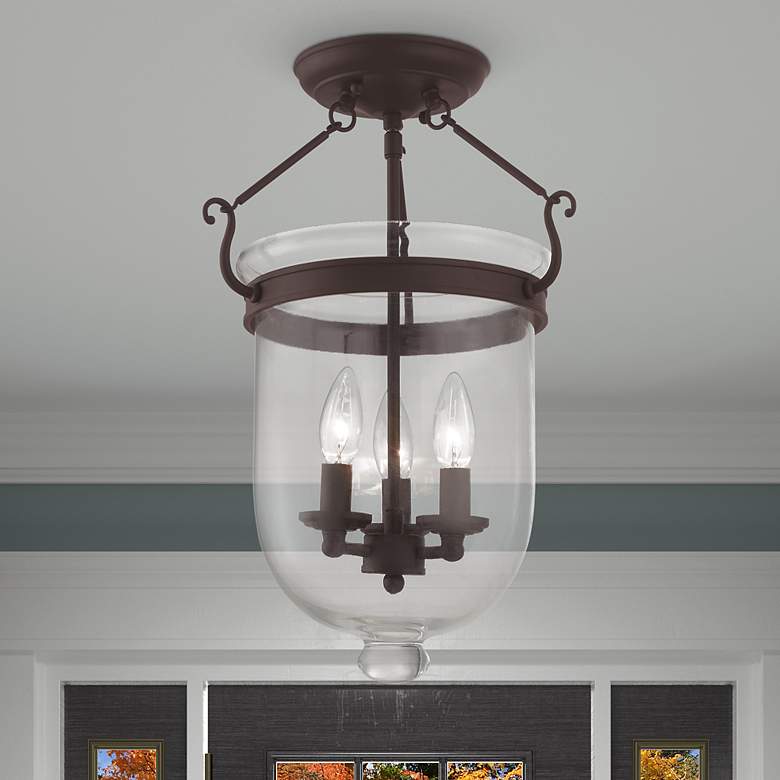 Image 1 Livex Lighitng Jefferson 12" Wide Bronze and Clear Glass Ceiling Light