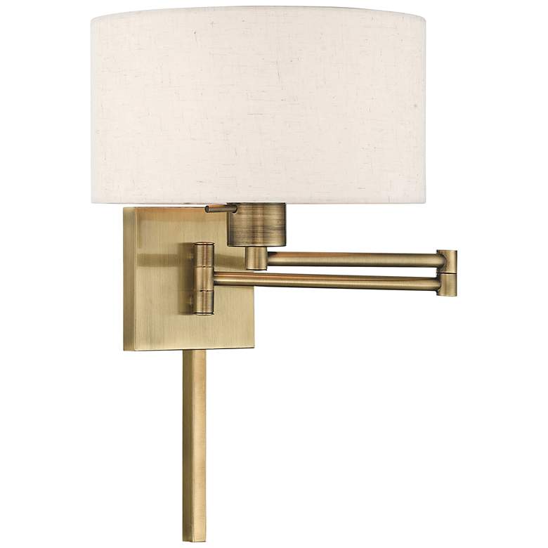Image 2 Livex Lighting 11" High Drum Shade Antique Brass Swing Arm Wall Lamp