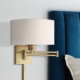 Livex Lighting 11" High Drum Shade Antique Brass Swing Arm Wall Lamp Livex Lighting 11" High Drum Shade Antique Brass Swing Arm Wall Lamp