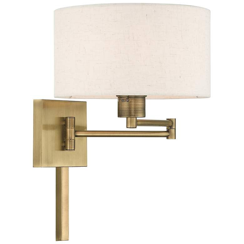 Image 4 Livex Lighting 11" High Drum Shade Antique Brass Swing Arm Wall Lamp more views