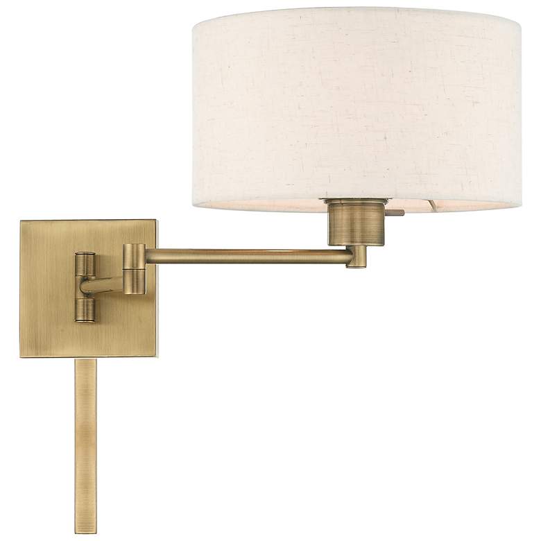 Image 5 Livex Lighting 11" High Drum Shade Antique Brass Swing Arm Wall Lamp more views