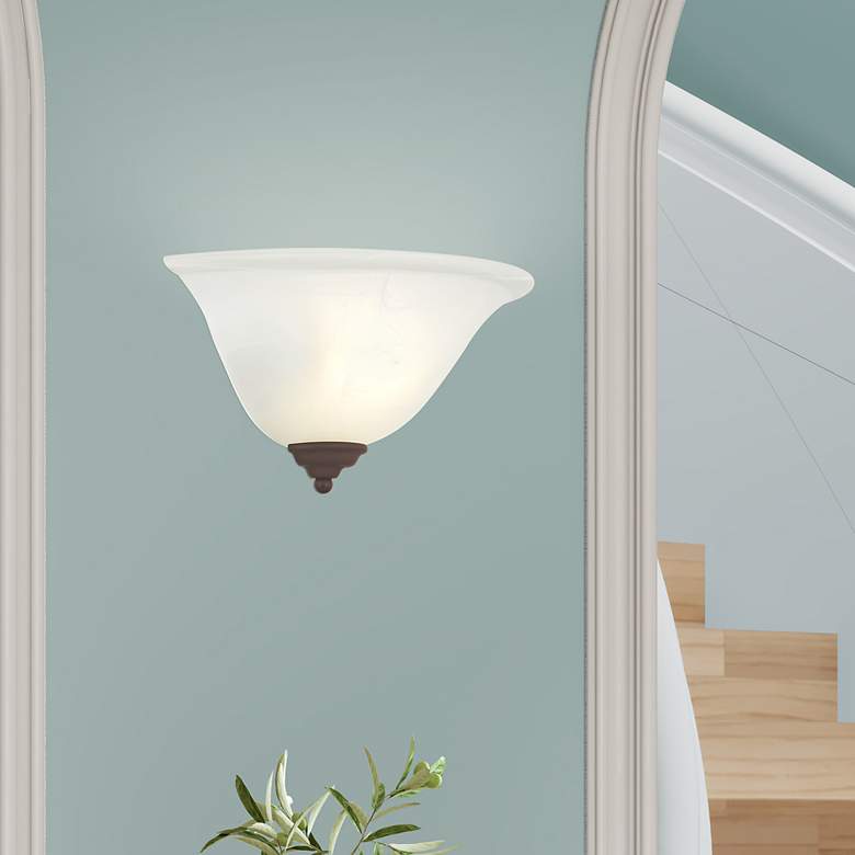Image 1 Livex Lighting 13" Wide 1-Light White Glass and Bronze Wall Sconce
