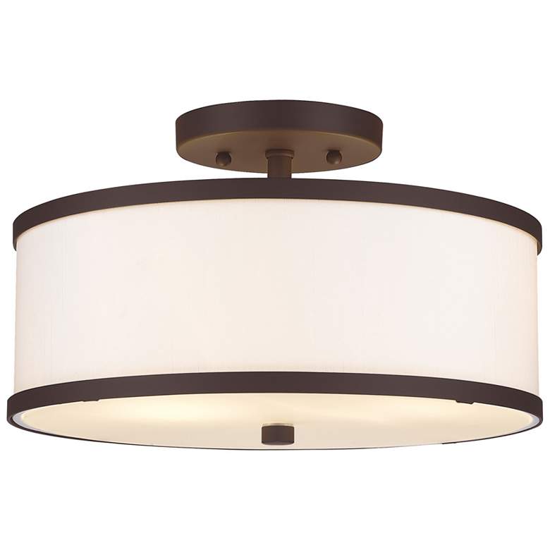 Image 1 Livex Lighting 13" Wide 2-Light Bronze White Drum Ceiling Mount
