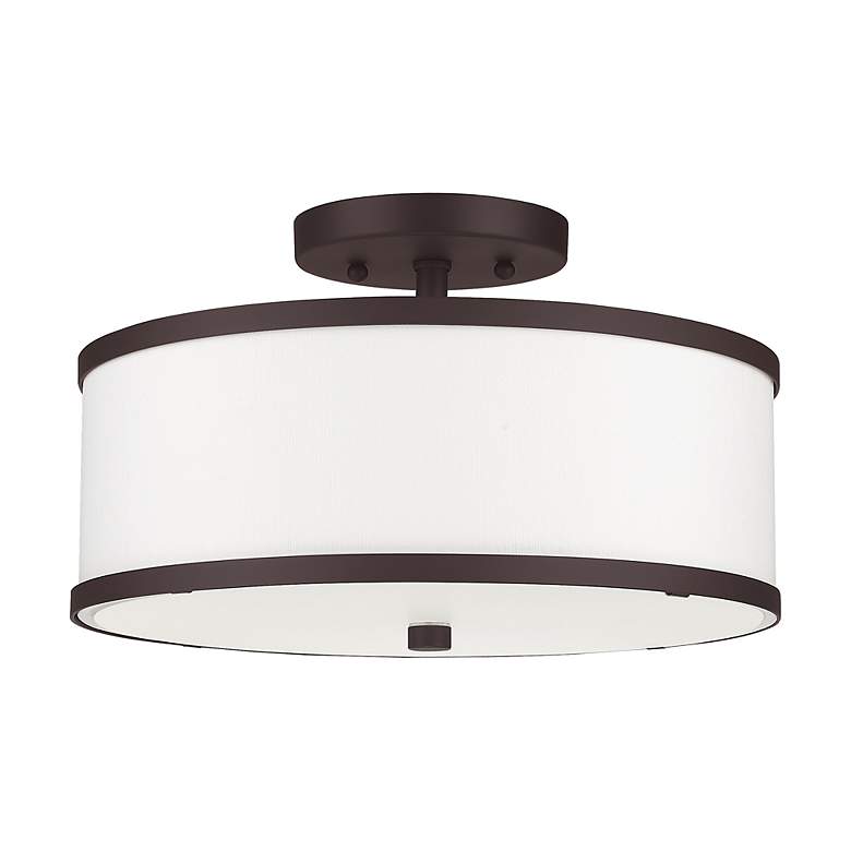 Image 3 Livex Lighting 13" Wide 2-Light Bronze White Drum Ceiling Mount more views
