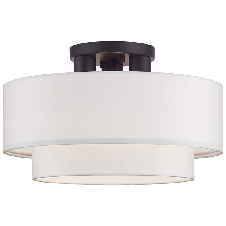 Image 1 Livex Lighting 15" 3-Light Bronze Off-White Double Shade Ceiling Light