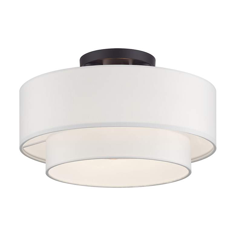 Image 3 Livex Lighting 15" 3-Light Bronze Off-White Double Shade Ceiling Light more views