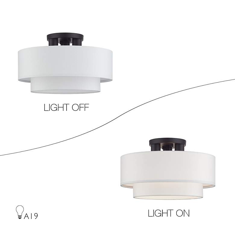 Image 7 Livex Lighting 15" 3-Light Bronze Off-White Double Shade Ceiling Light more views
