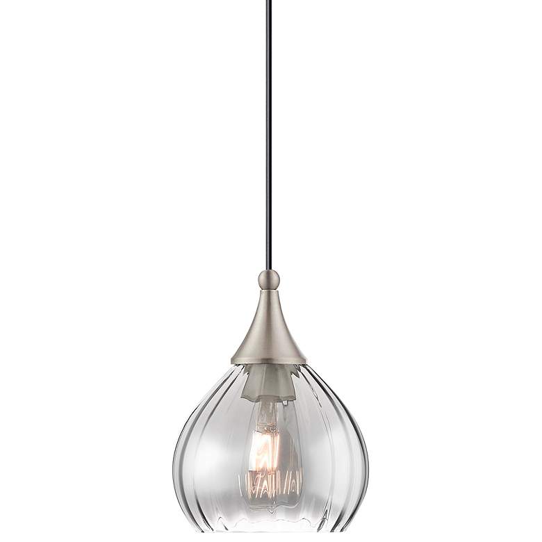 Image 3 Livex Lighting 7" Wide Modern Brushed Nickel Smoke Glass Mini Pendant