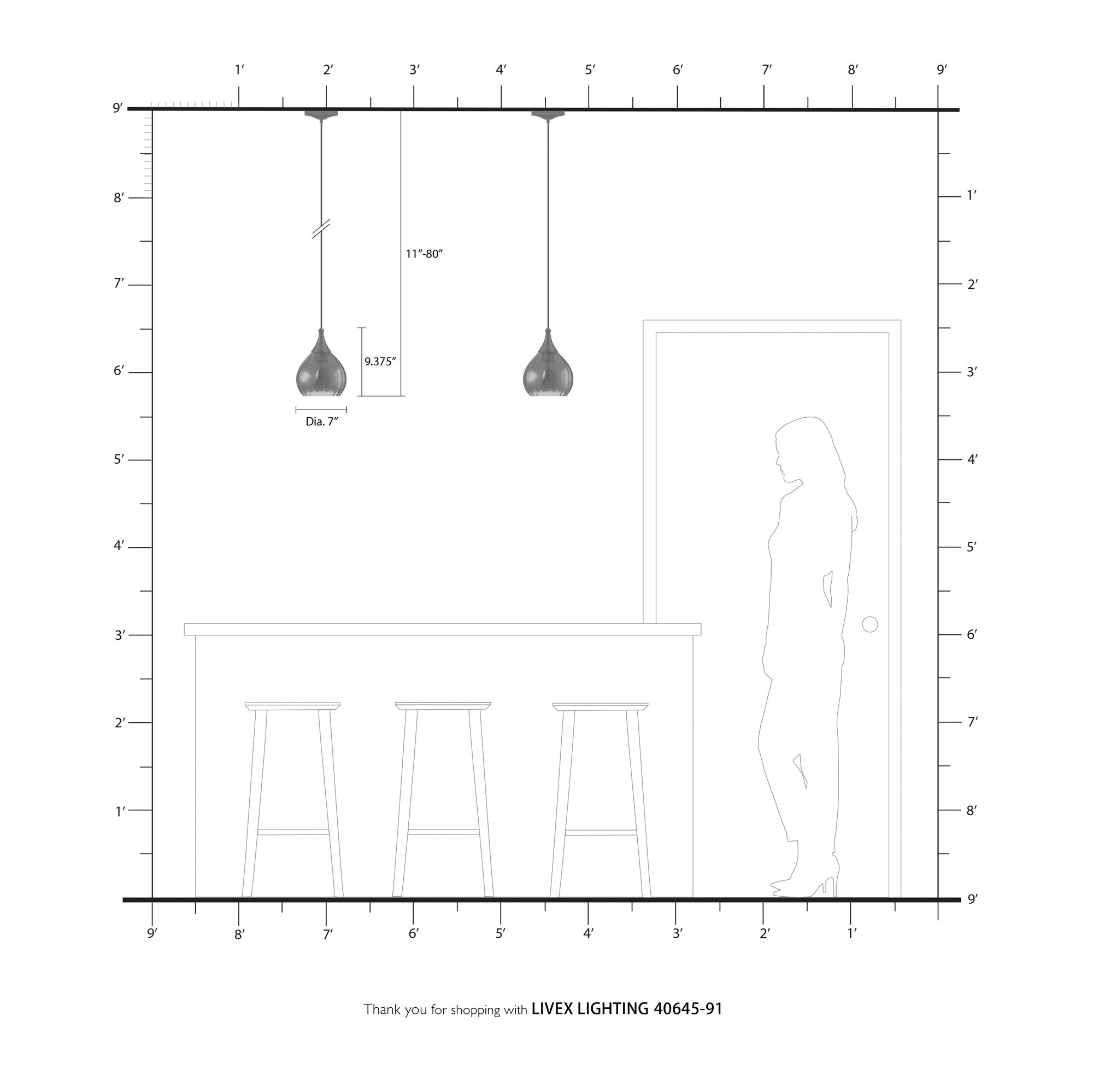 Livex Lighting 7" Wide Modern Brushed Nickel Smoke Glass Mini Pendant in scene