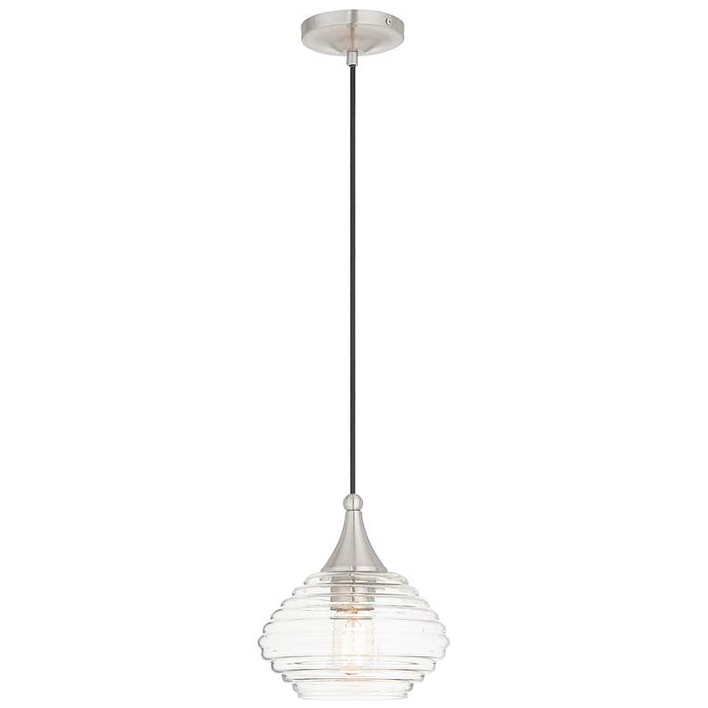 Image 2 Livex Lighting 8 1/4" Wide Brushed Nickel Grooved Glass Mini Pendant