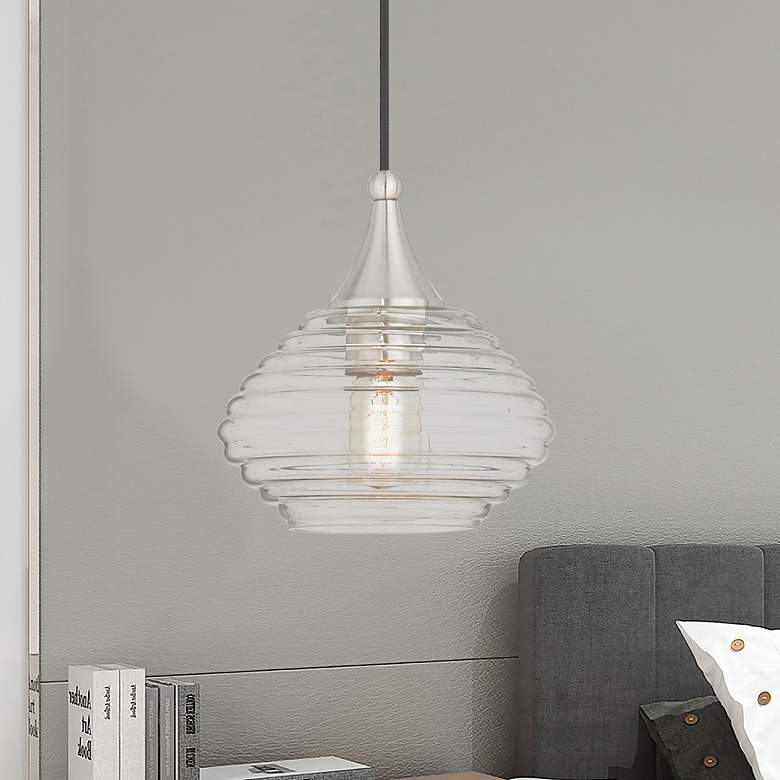Image 4 Livex Lighting 8 1/4" Wide Brushed Nickel Grooved Glass Mini Pendant more views