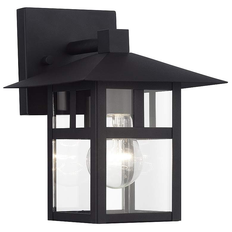 Image 1 Livex Lighting 9 1/2" High Clear Glass Textured Black Outdoor Light