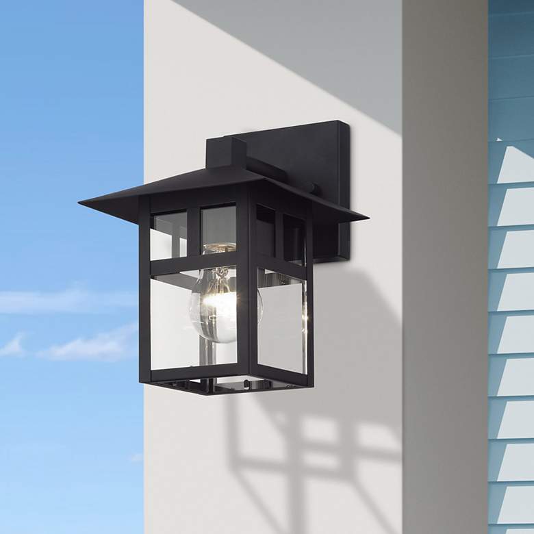 Image 1 Livex Lighting 9 1/2" High Clear Glass Textured Black Outdoor Light