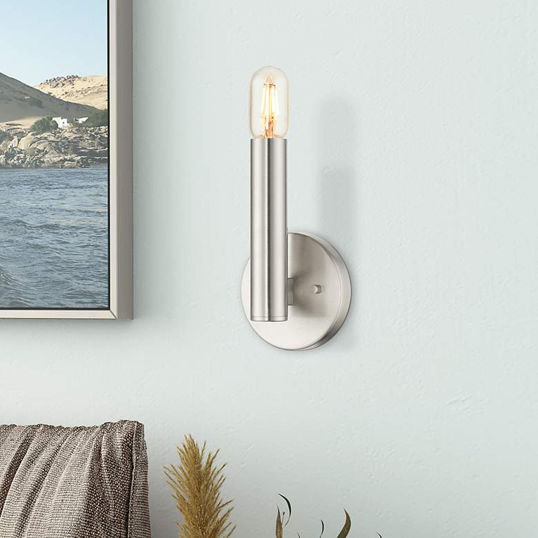 Image 1 Livex Lighting 9" High Modern 1-Light Brushed Nickel ADA Wall Sconce