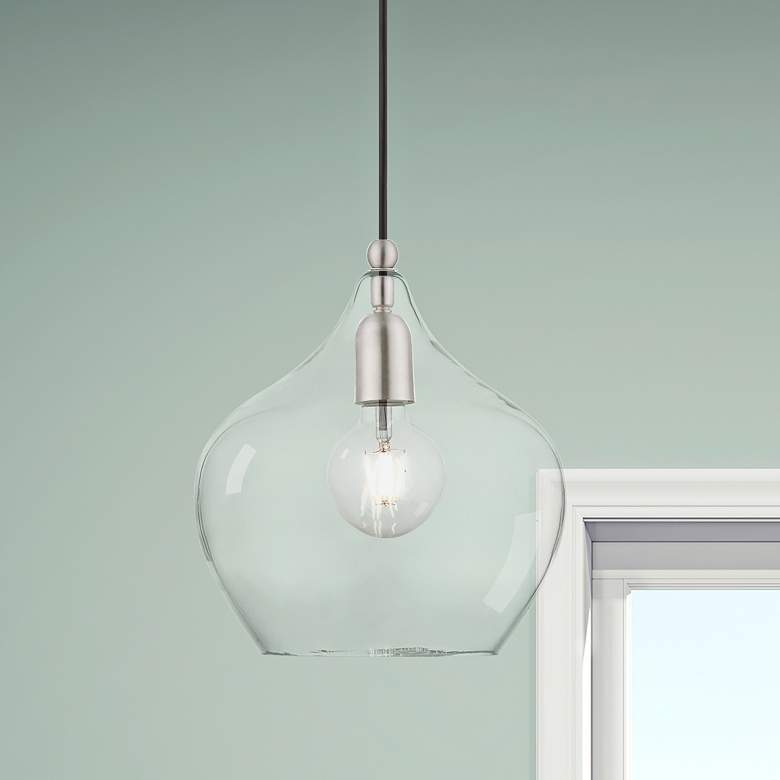 Image 1 Livex Lighting Aldrich 9 3/4" Brushed Nickel Clear Glass Dome Pendant