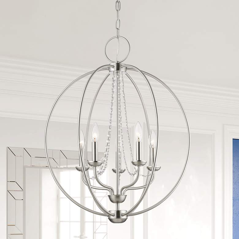 Image 1 Livex Lighting Arabella 22" Nickel and Crystal Open Globe Chandelier