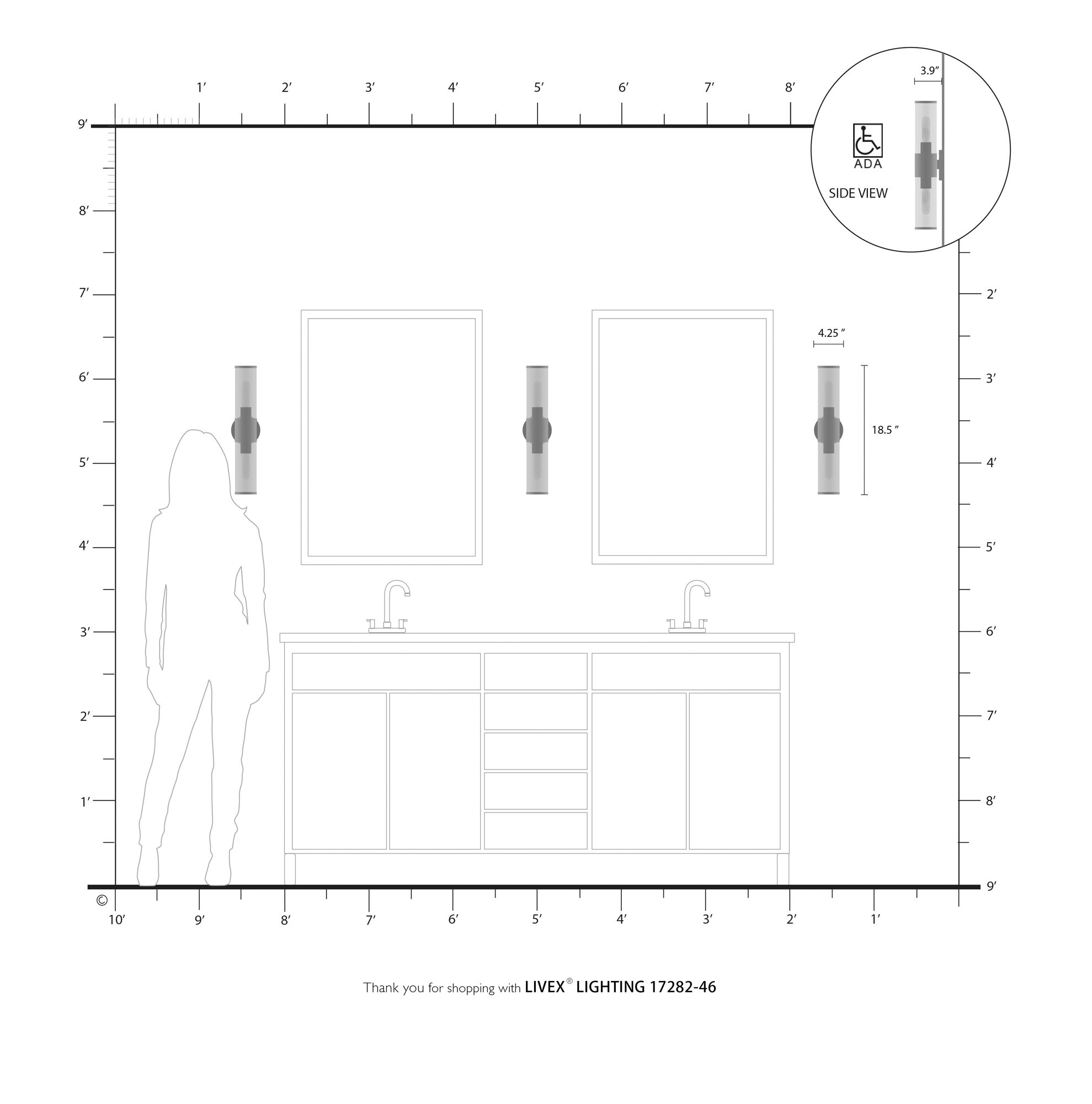 Livex Lighting Banca 18 1/2" High Black Chrome 2-Light Wall Sconce