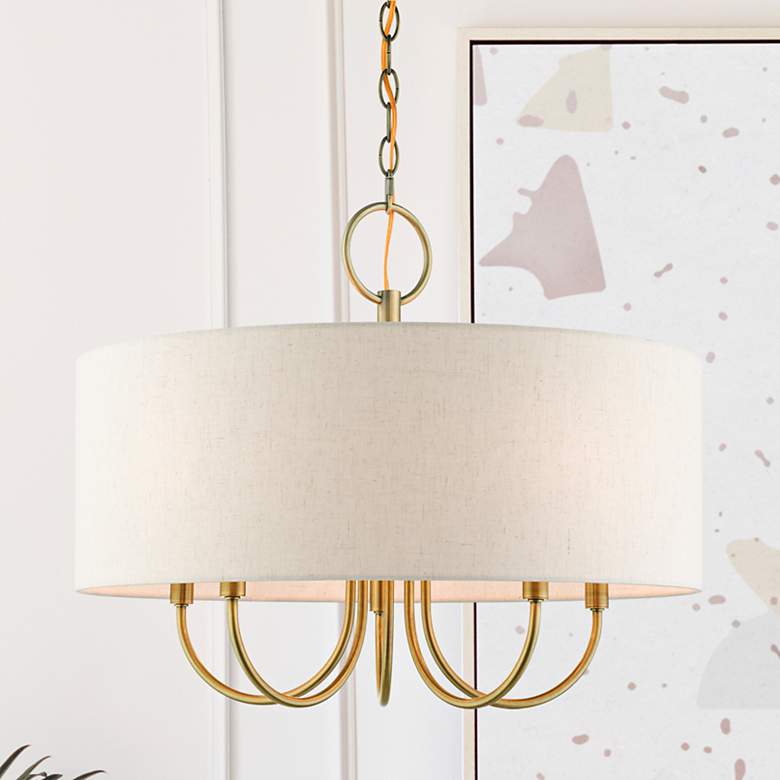 Image 2 Livex Lighting Blossom 22" Wide Antique Brass 5-Light Drum Chandelier