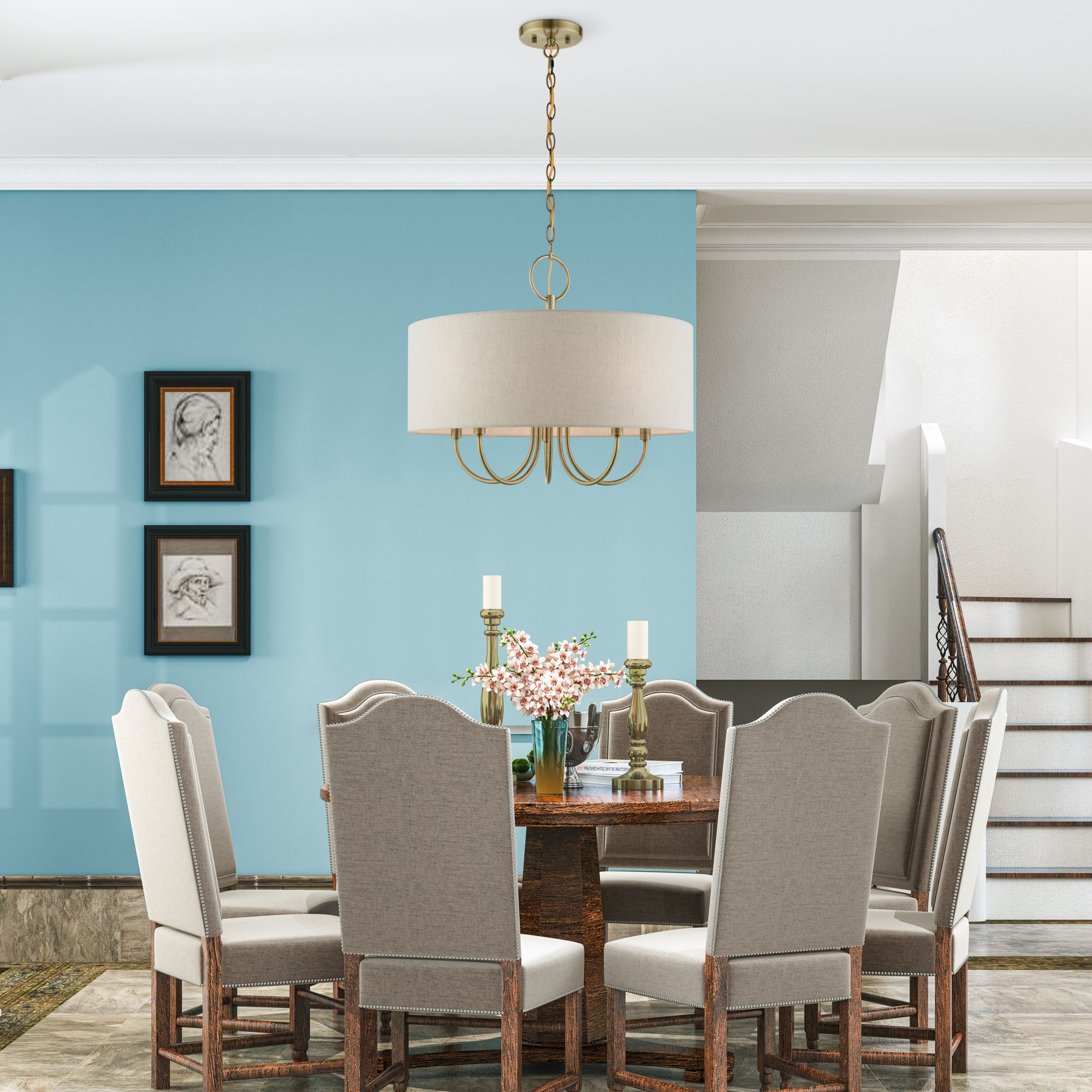 Livex Lighting Blossom 22" Wide Antique Brass 5-Light Drum Chandelier in scene