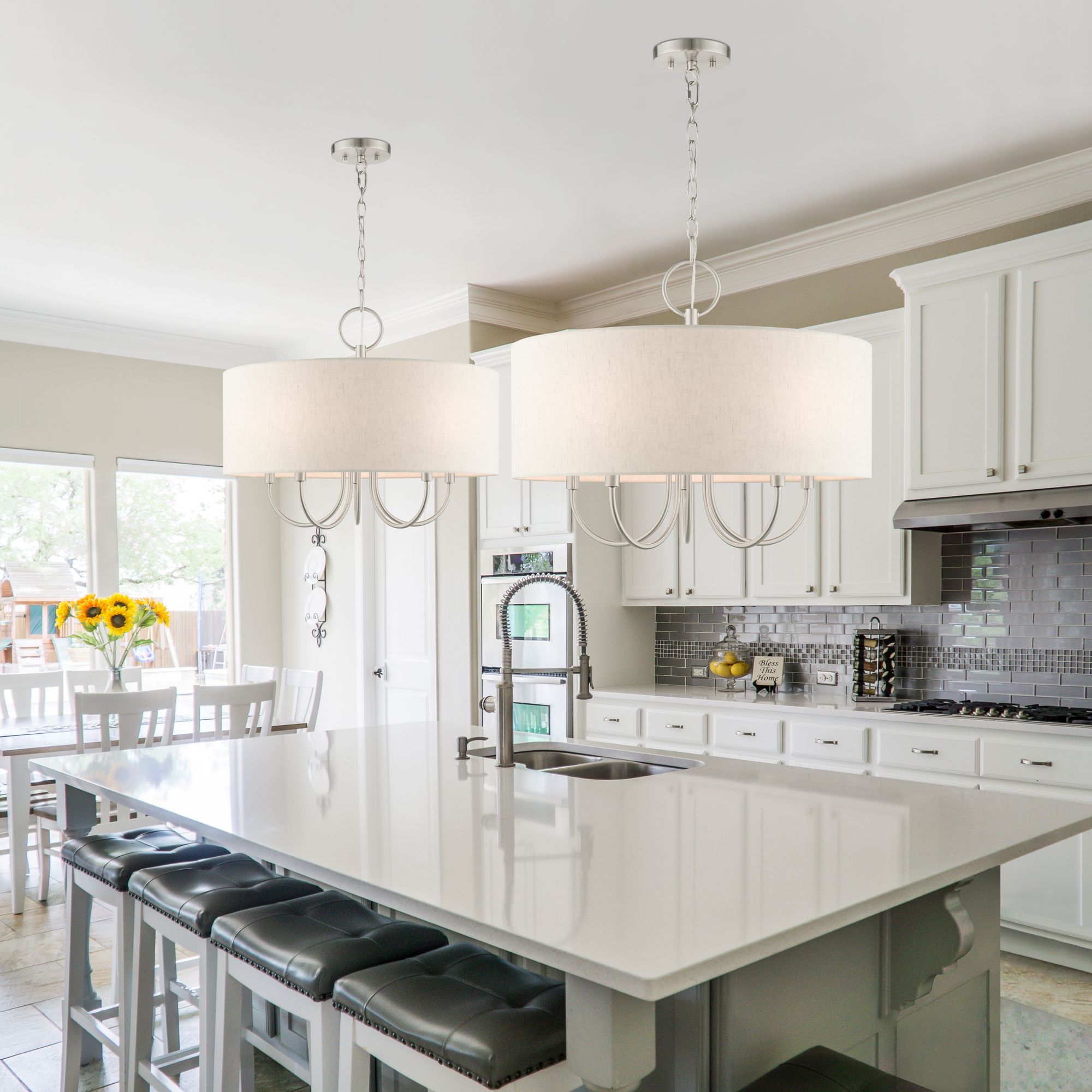 Livex Lighting Blossom 22" Wide Brushed Nickel Drum Shade Chandelier