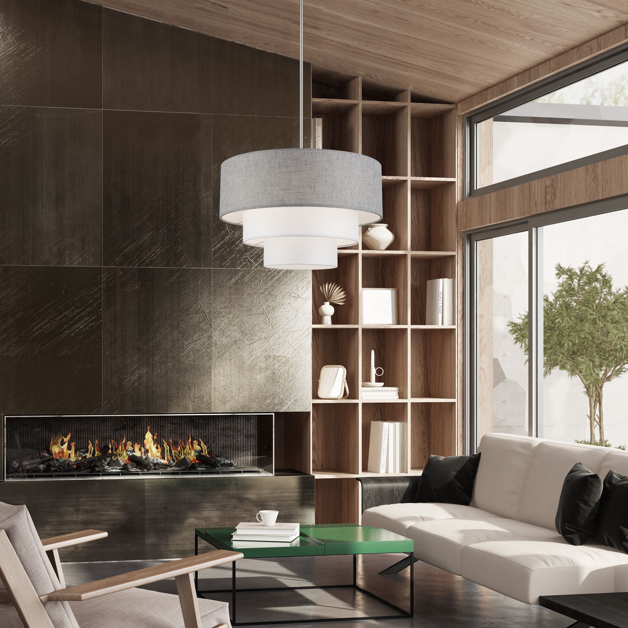 Livex Lighting Brookmeade 23" Gray and White Tiered Drum Chandelier