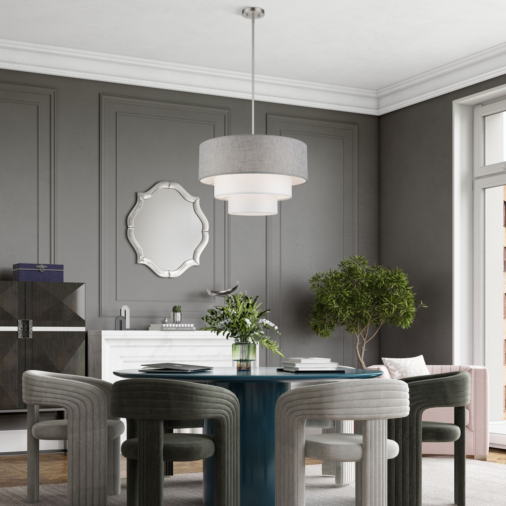 Livex Lighting Brookmeade 23" Gray and White Tiered Drum Chandelier