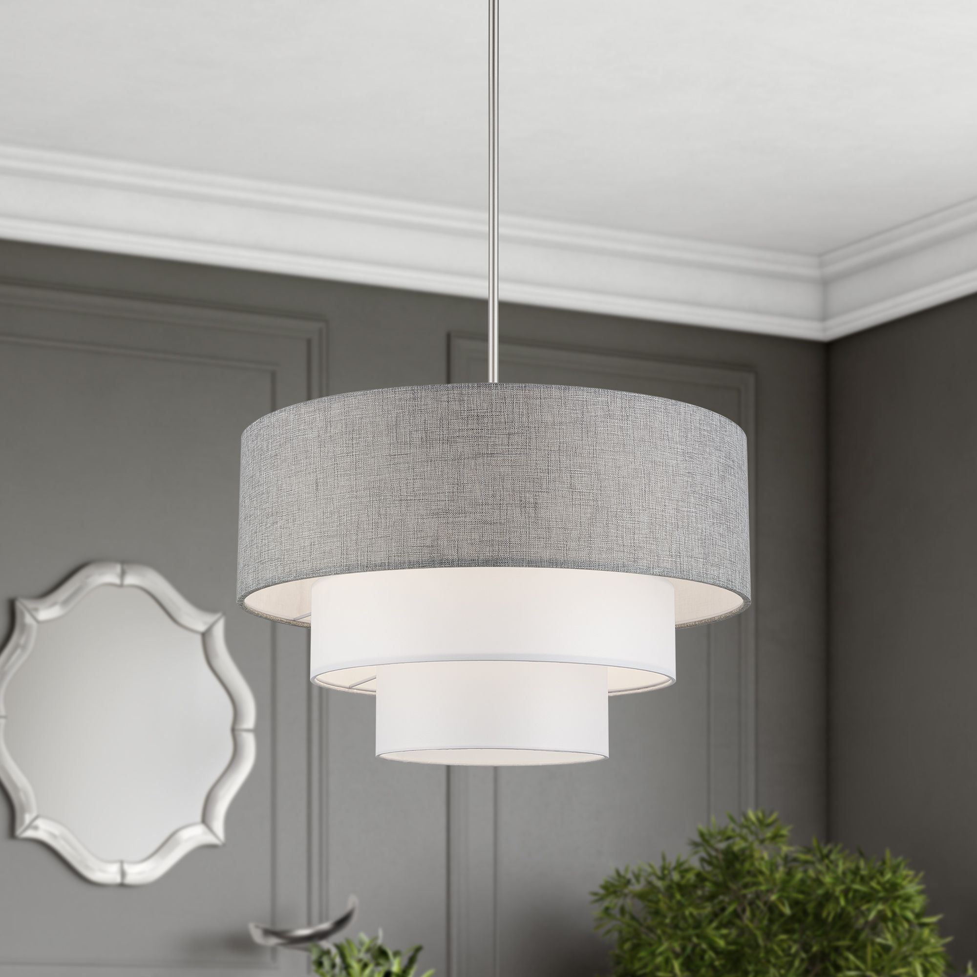 Livex Lighting Brookmeade 23" Gray and White Tiered Drum Chandelier