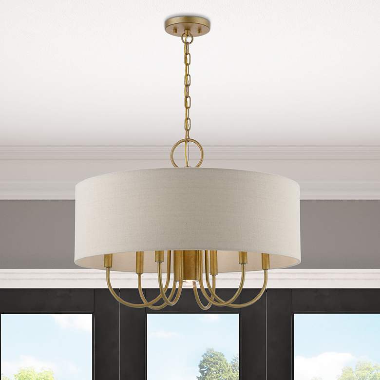 Image 1 Livex Lighting Burnett 24" Wide Antique Gold 7-Light Drum Chandelier