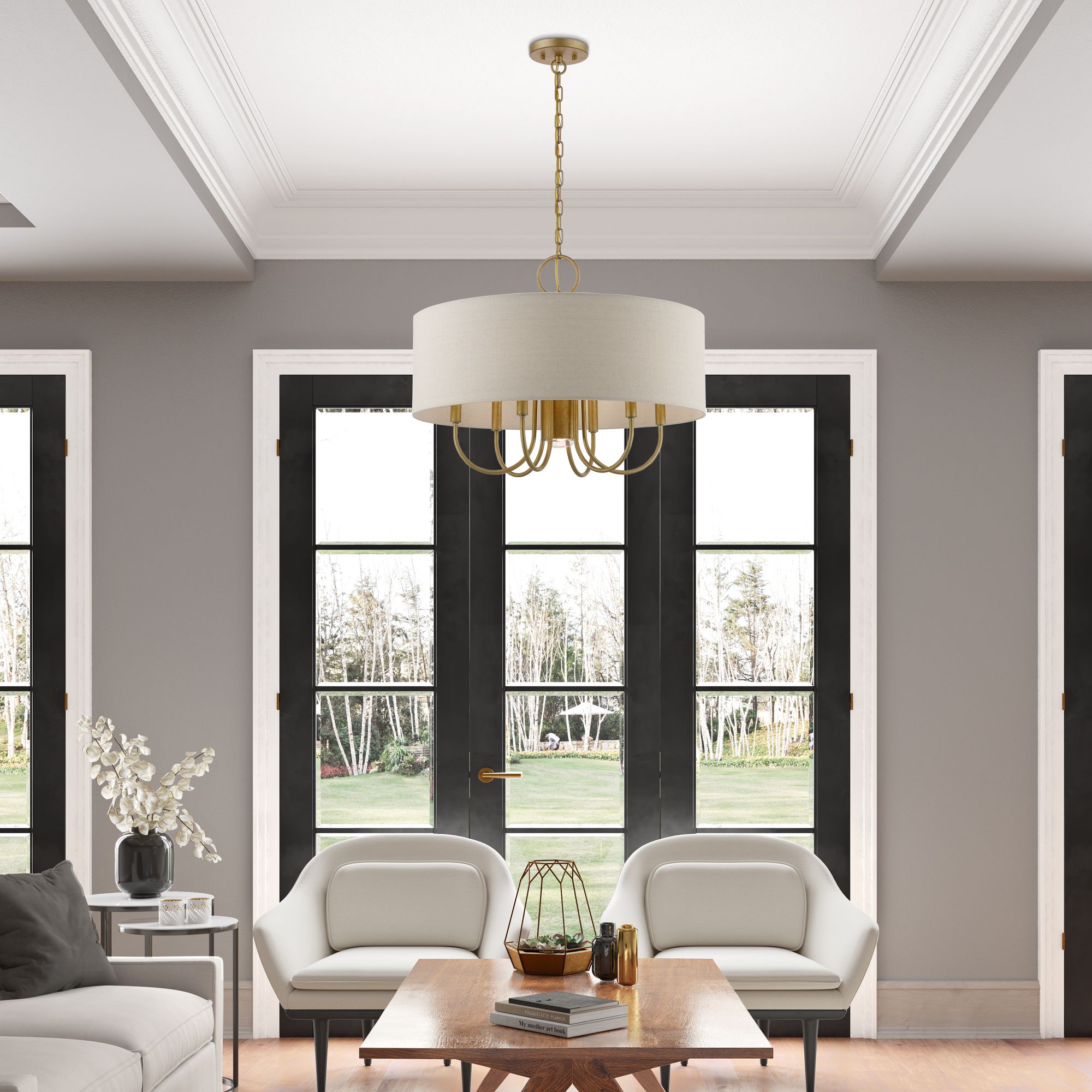 Livex Lighting Burnett 24" Wide Antique Gold 7-Light Drum Chandelier