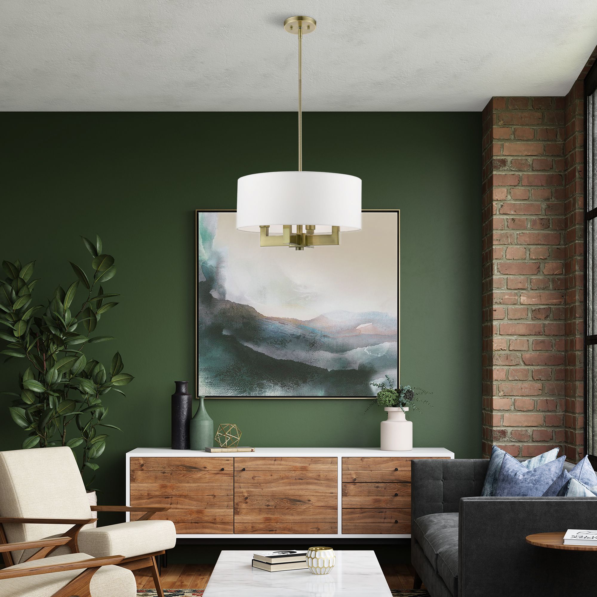 Livex Lighting Cresthaven 18" Wide Antique Brass 4-Light Drum Pendant