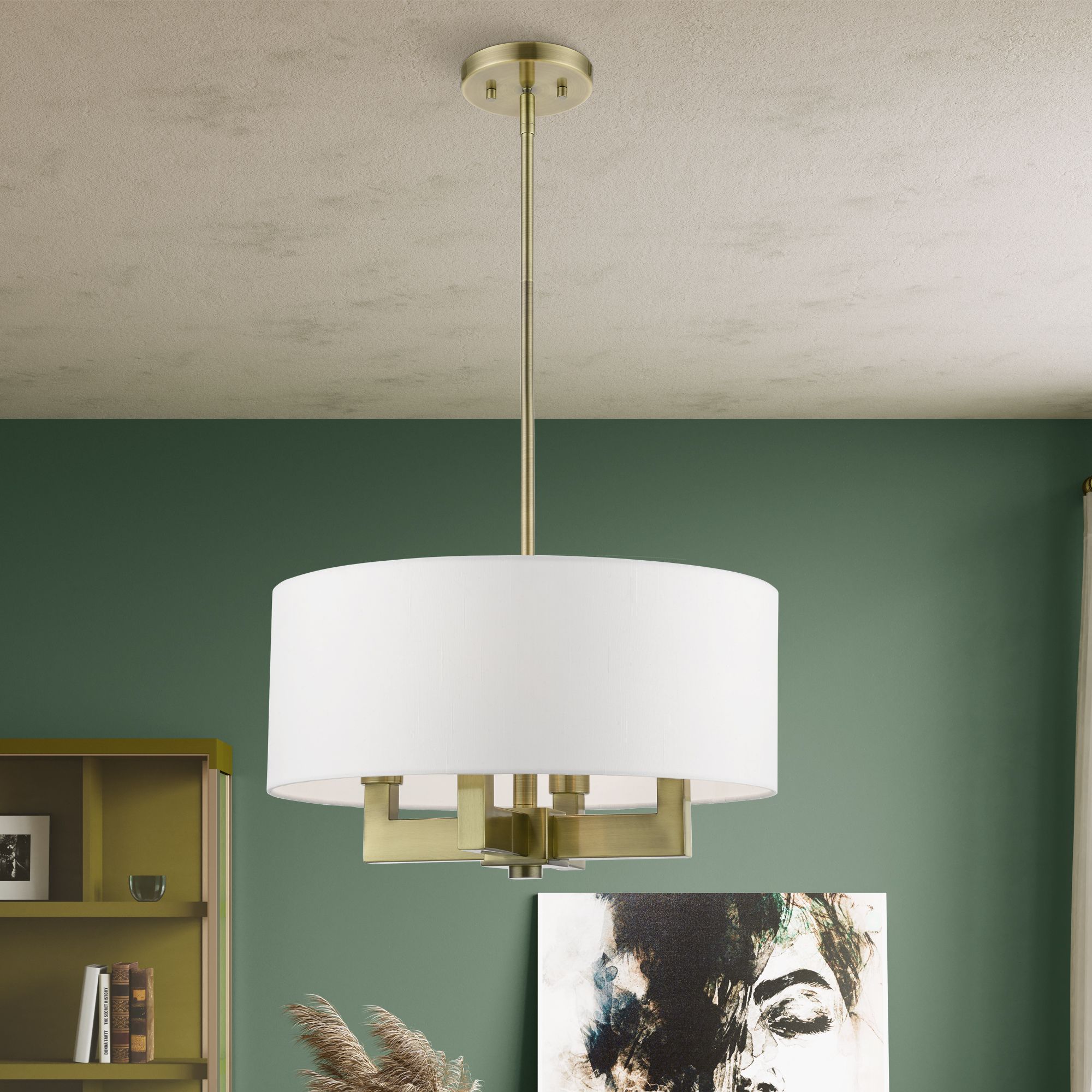 Livex Lighting Cresthaven 18" Wide Antique Brass 4-Light Drum Pendant