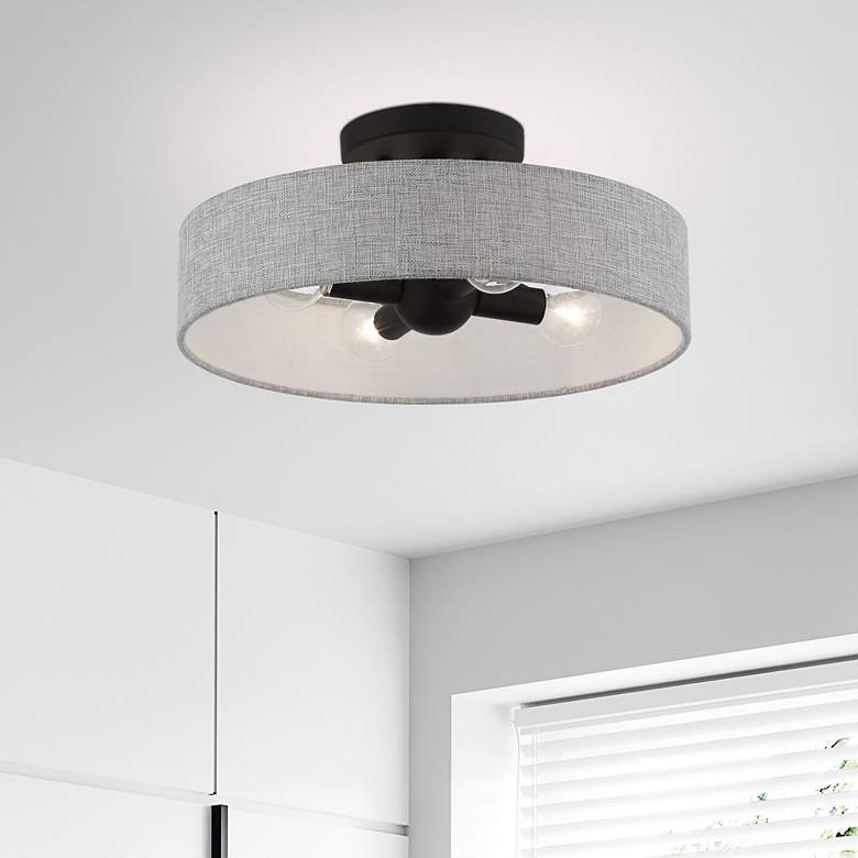 Image 1 Livex Lighting Elmhurst 14" Wide 4-Light Gray Drum Ceiling Light