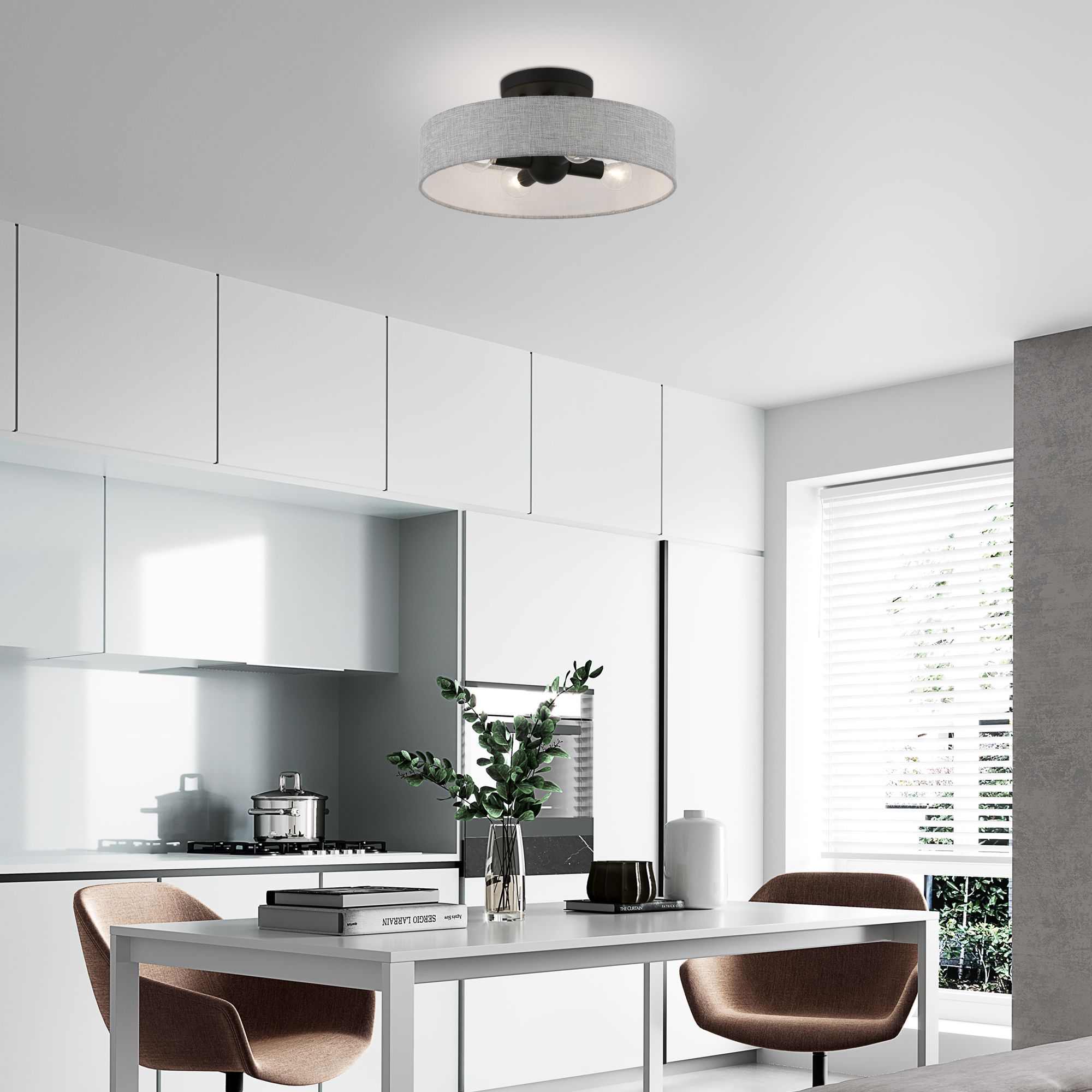 Livex Lighting Elmhurst 14" Wide 4-Light Gray Drum Ceiling Light