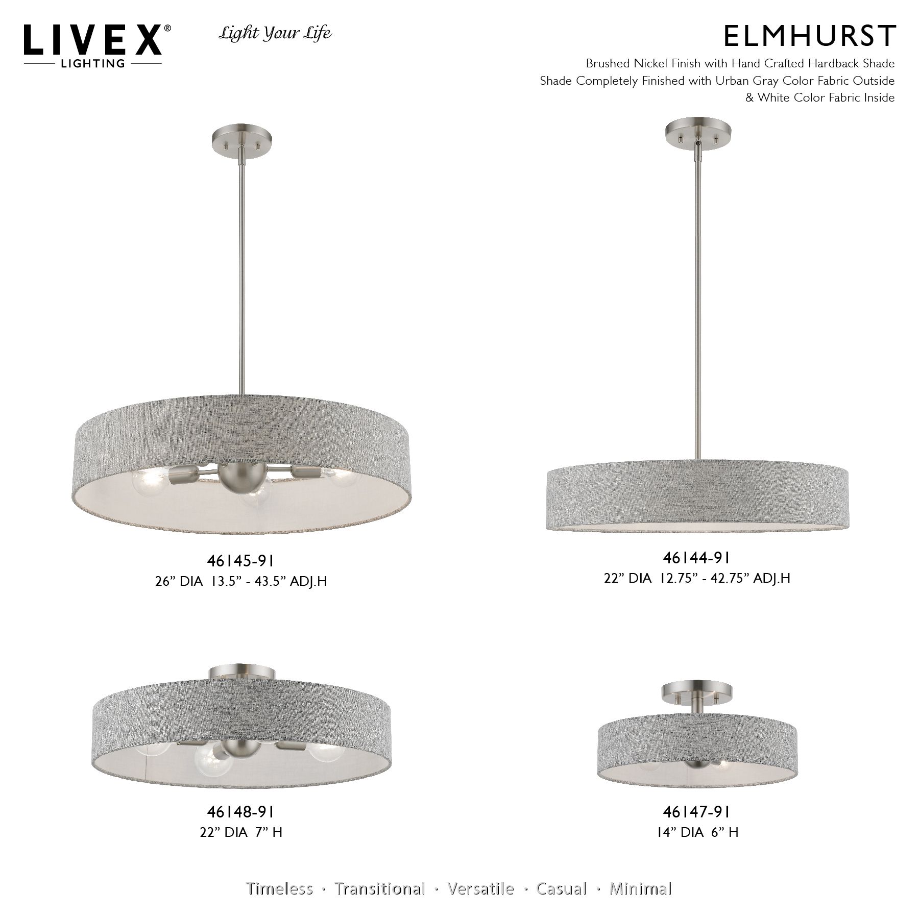 Livex Lighting Elmhurst 22" 4-Light Nickel Gray Drum Ceiling Light