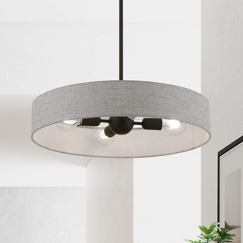 Image 1 Livex Lighting Elmhurst 22" Wide 4-Light Black and Gray Drum Pendant