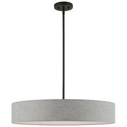 Livex Lighting Elmhurst 26" Wide 5-Light Black Gray Drum Pendant