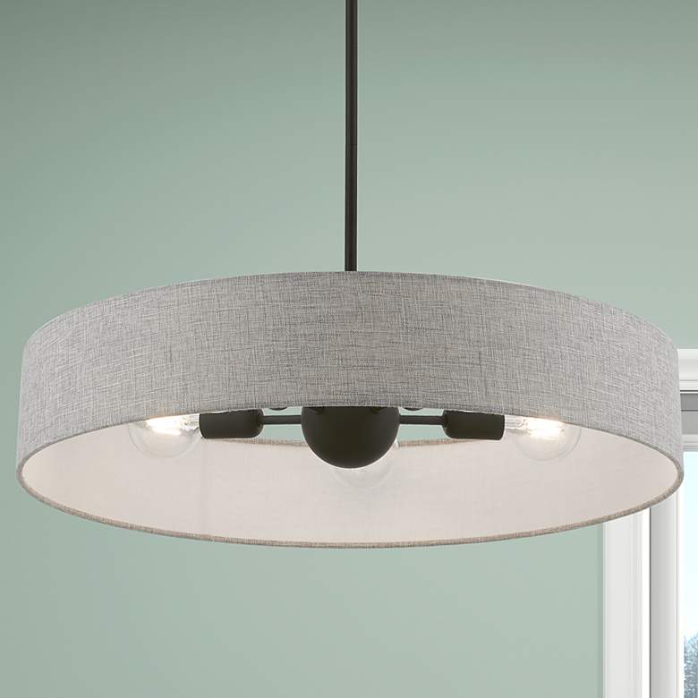 Image 2 Livex Lighting Elmhurst 26" Wide 5-Light Black Gray Drum Pendant