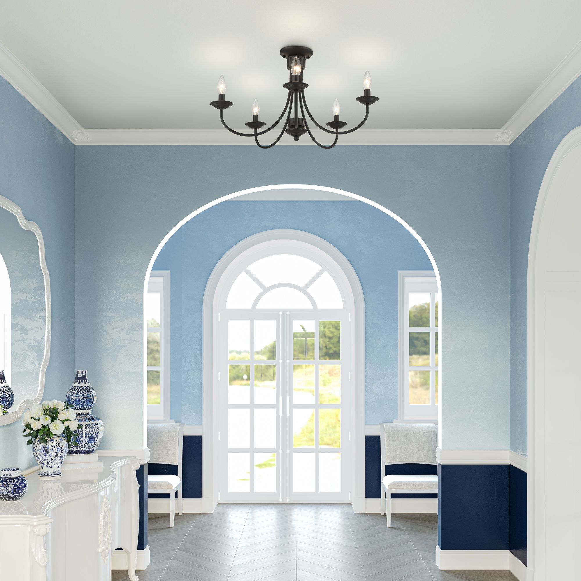 Livex Lighting Estate 24" Wide Black 5-Light Candelabra Ceiling Light in scene