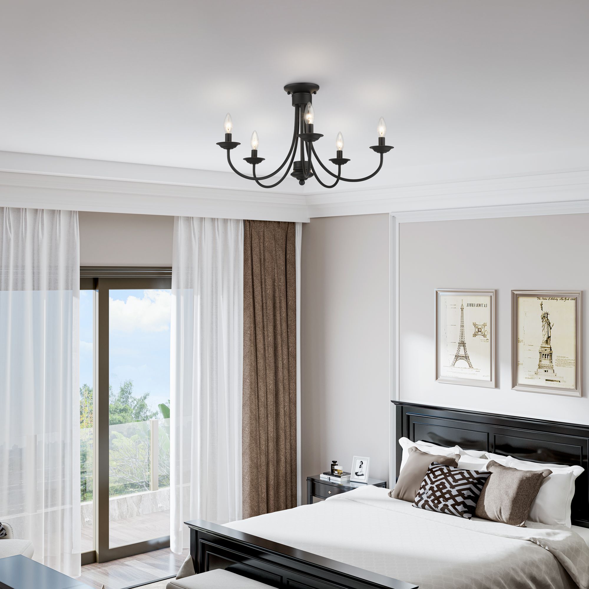 Livex Lighting Estate 24" Wide Black 5-Light Candelabra Ceiling Light in scene