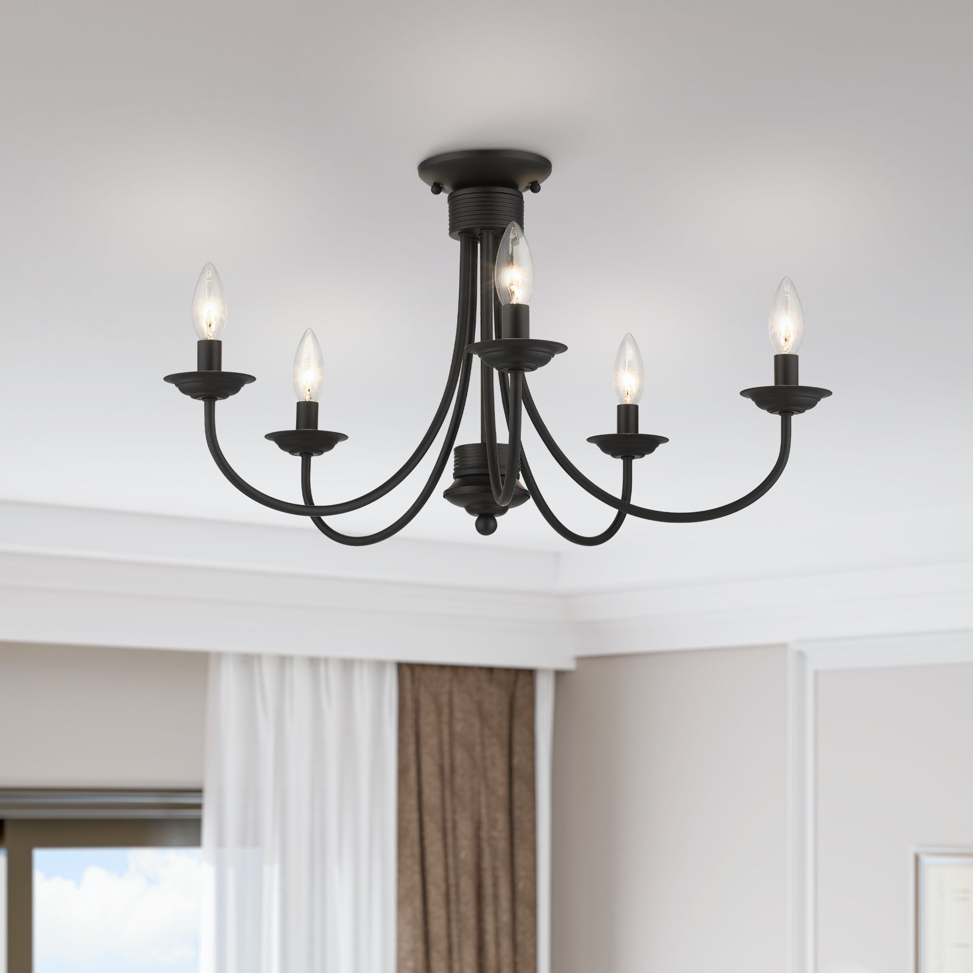 Livex Lighting Estate 24" Wide Black 5-Light Candelabra Ceiling Light in scene